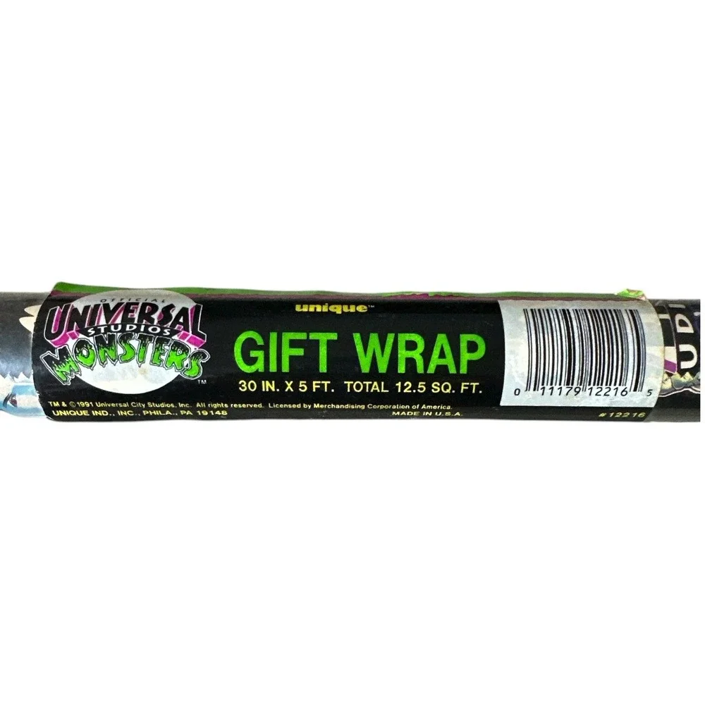 Official Universal‎ Studios Monsters Gift Wrap Roll 12.5 sq ft Vintage 1991 NEW